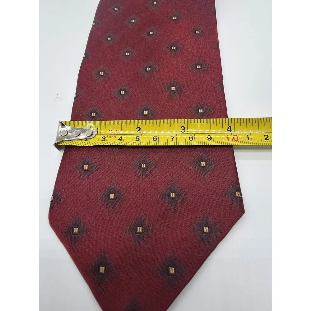 Vintage Valerio Garati Maroon Geometric Pattern Handmade 100% Silk Tie 58
